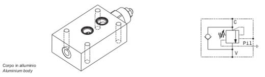 Valvola overcentre semplice effetto compensata in pressione con pilotaggio esterno flangiabile