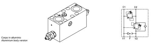 Single effect OVERCENTER valve with brake unclamping and antishock valve, flageable to SAE 1