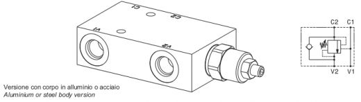 Valvola overcentre semplice effetto in linea, attacchi SAE