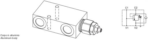 Valvola overcentre semplice effetto in linea - centro chiuso