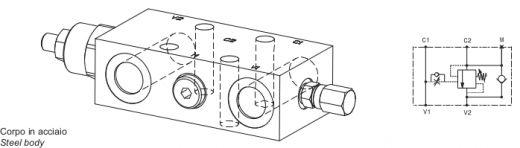 Valvola overcentre semplice effetto in linea - acciaio