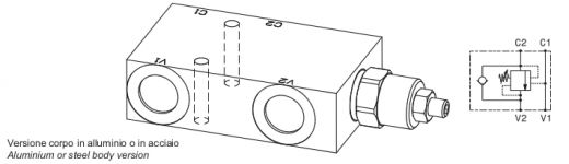 Valvola overcentre semplice effetto in linea (1/8-1/4)