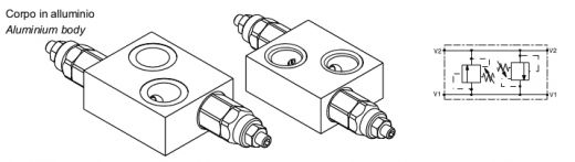 Valvola antiurto doppio effetto flangiabile con vite cava su motori DANFOSS OMS-OMSW-OMSS