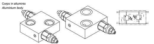 Valvola antiurto doppio effetto flangiabile con vite cava su motori DANFOSS OMP-OMR
