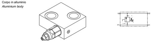 Valvola antiurto semplice effetto flangiabile con vite cava su motori DANFOSS OMP-OMR