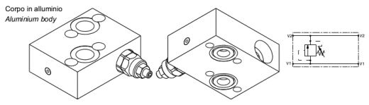 Valvola antiurto semplice effetto flangiabile su motori DANFOSS OMP-OMR