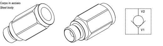 In line check valve, ball and poppet type, male - female thereaded